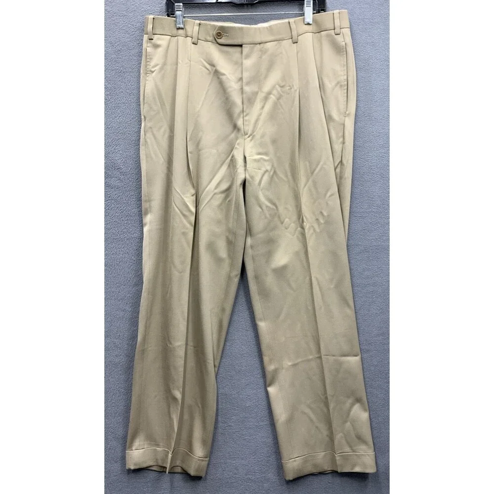 Brooks Brothers Mens Dress Pants Pleated Cuffed Beige Dry Clean Only Size 36X30